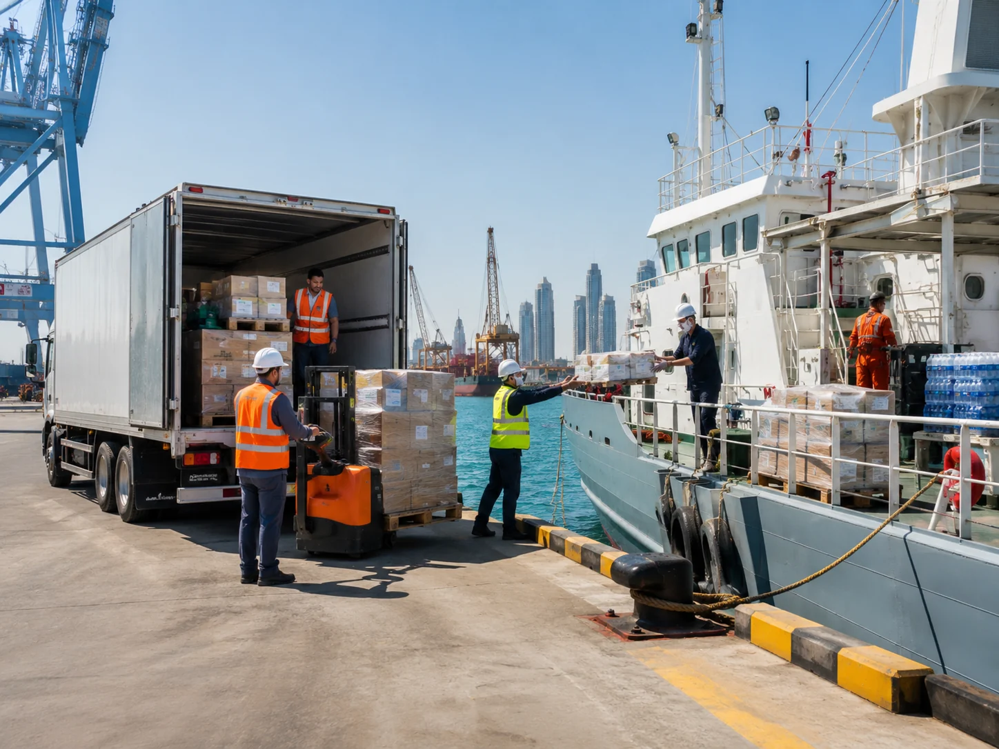 Dockside marine cargo and logistics activity