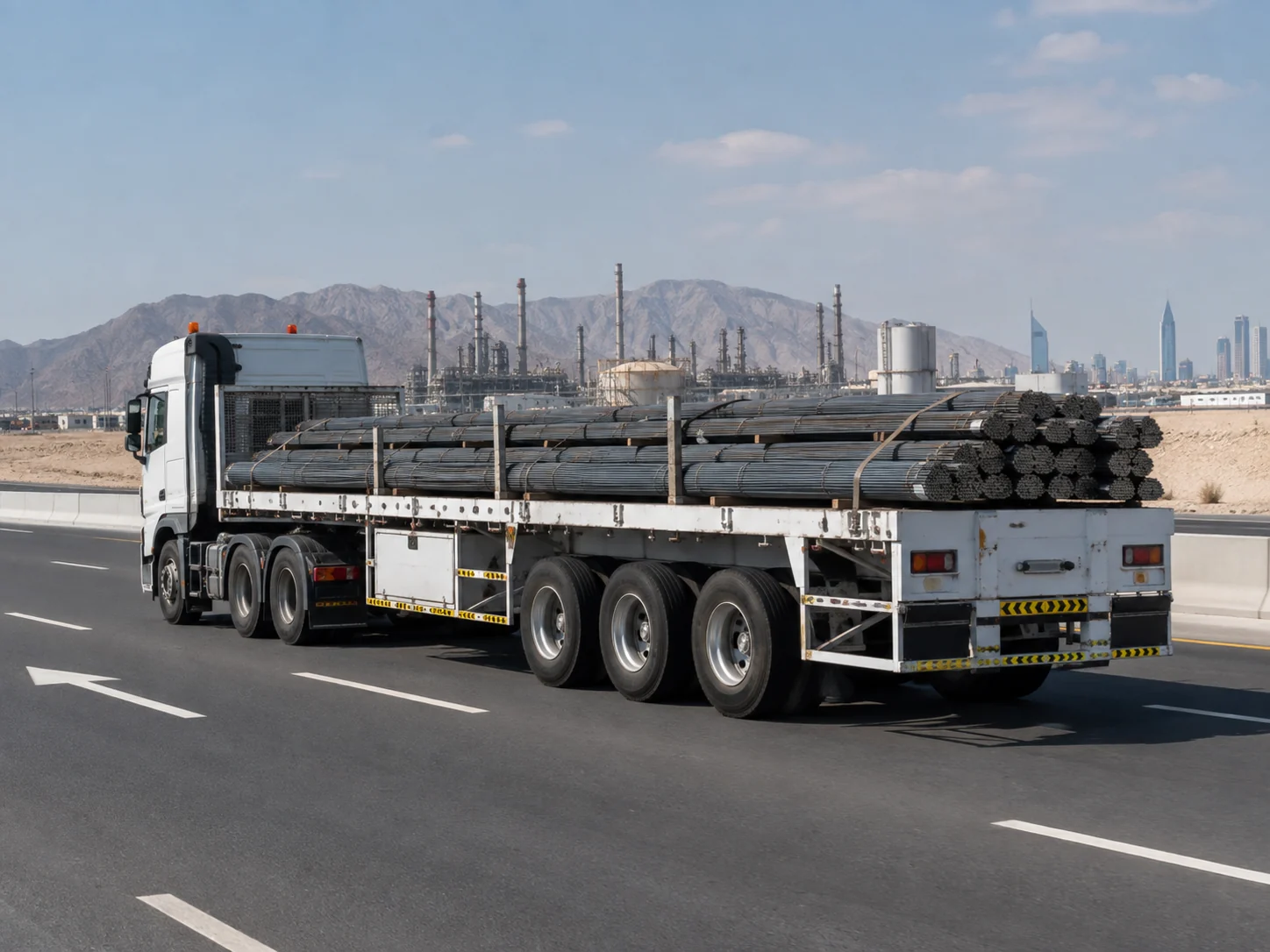 Industrial materials transported through a project and refinery area