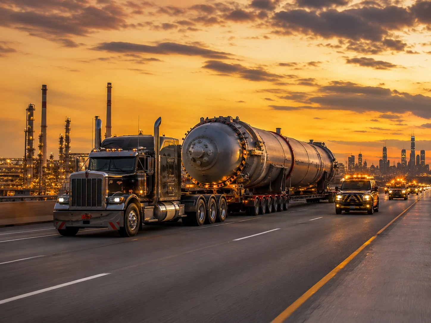 Heavy haul convoy transporting oversized industrial cargo
